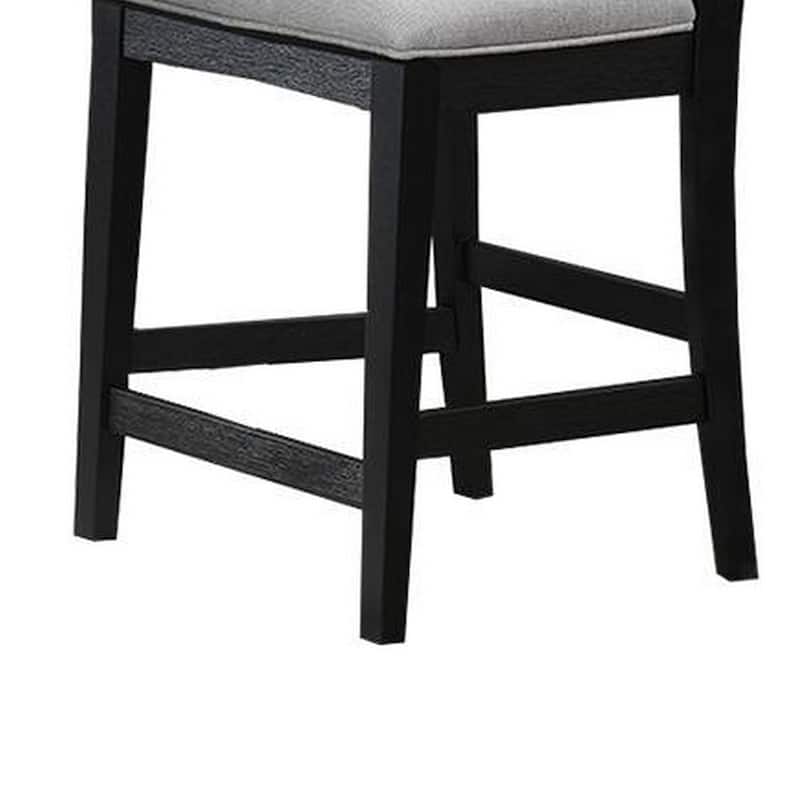 Remus Bar Height Chair, Ladder Back, Black Embossed Wood, Gray Fabric