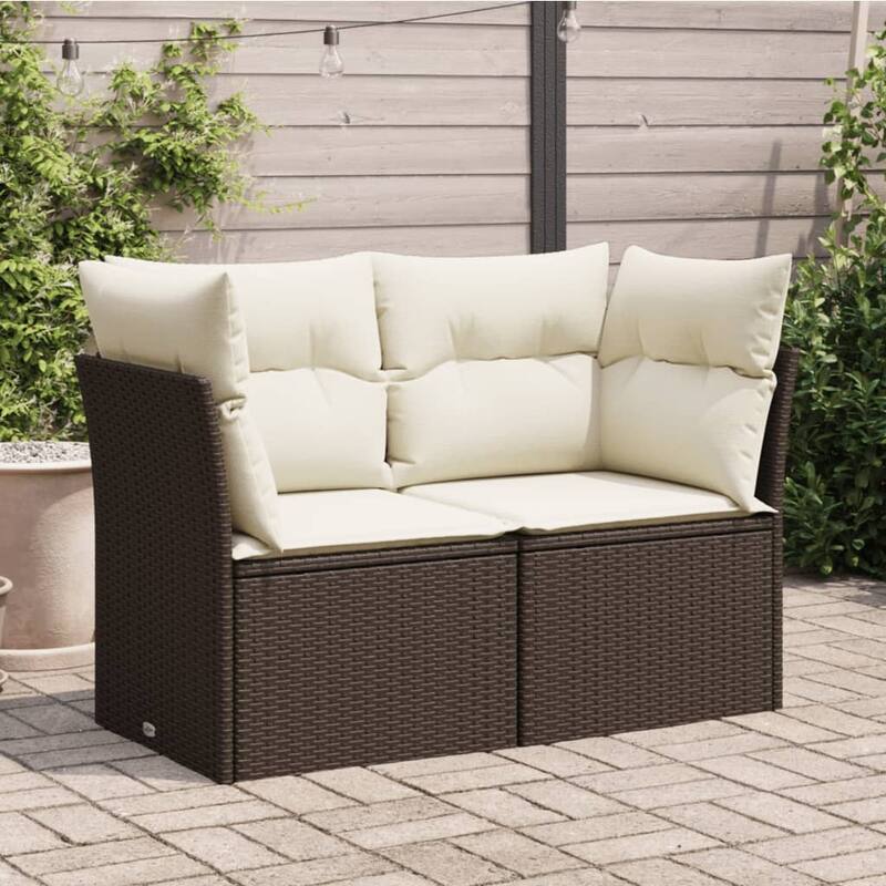 vidaXL Patio Sofa with Cushions Outdoor Seating Sectional Sofa Poly Rattan - Brown 2-Seater - 24.4 x 48.8 x 27.2 in