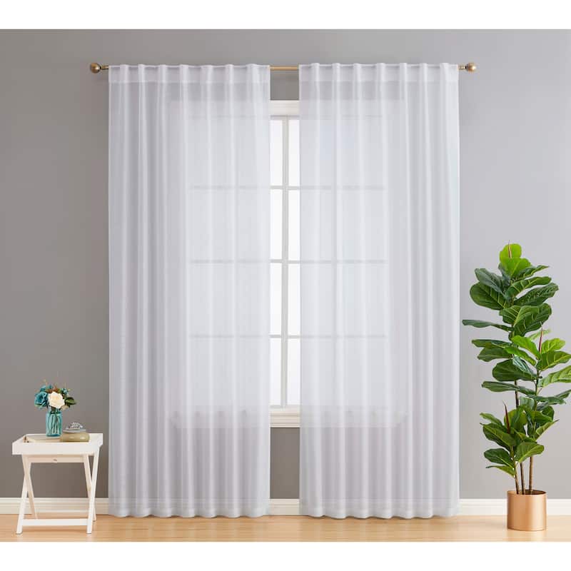 HLC.me Lauren Semi Sheer Rod Pocket & Back Tab Window Curtains Panels, Set of 2 - 54 W x 108 L per panel - Set of 2 - White