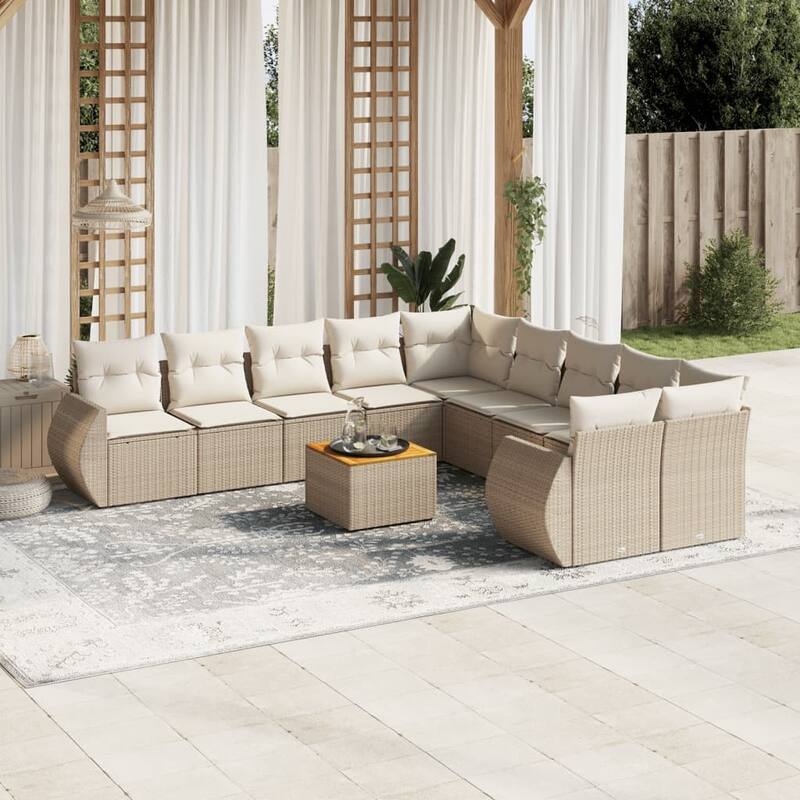 vidaXL Garden Sofa Set Black - Beige Large 24.4 x 27.6 x 27.2