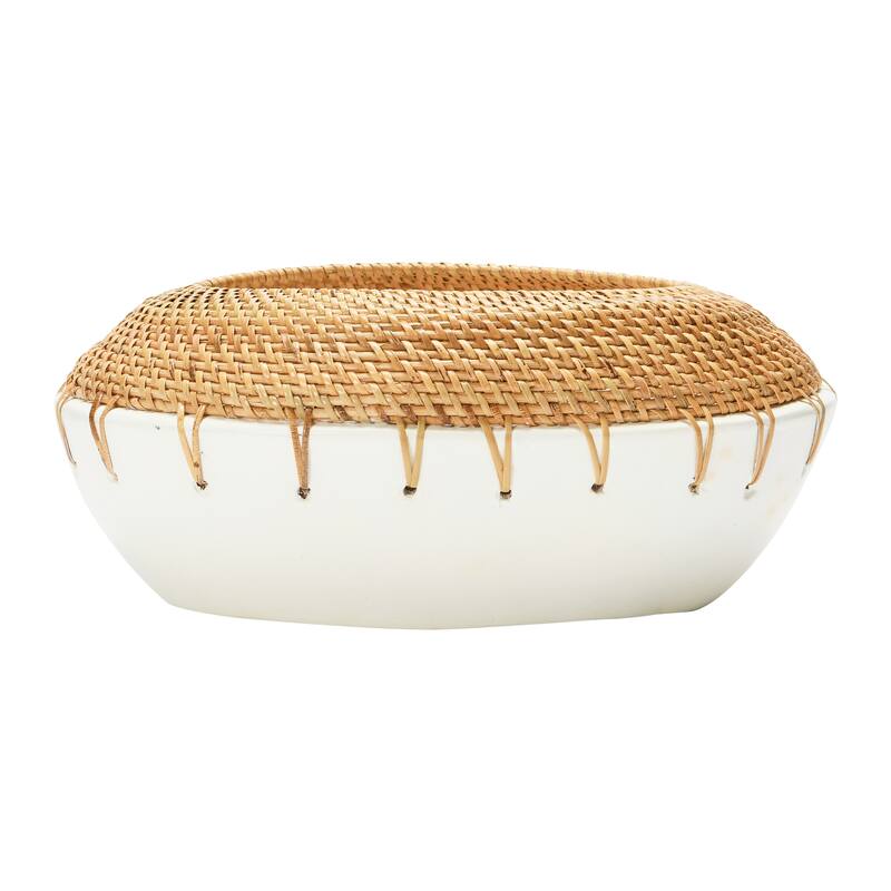 Handmade Terra-cotta Planter with Hand-Woven Rattan Stitching