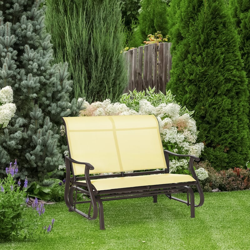 Outsunny 2-Person Outdoor Glider Bench with Powder Coated Steel Frame，2 Seats Porch Rocking Glider for Backyard, Lawn, Garden