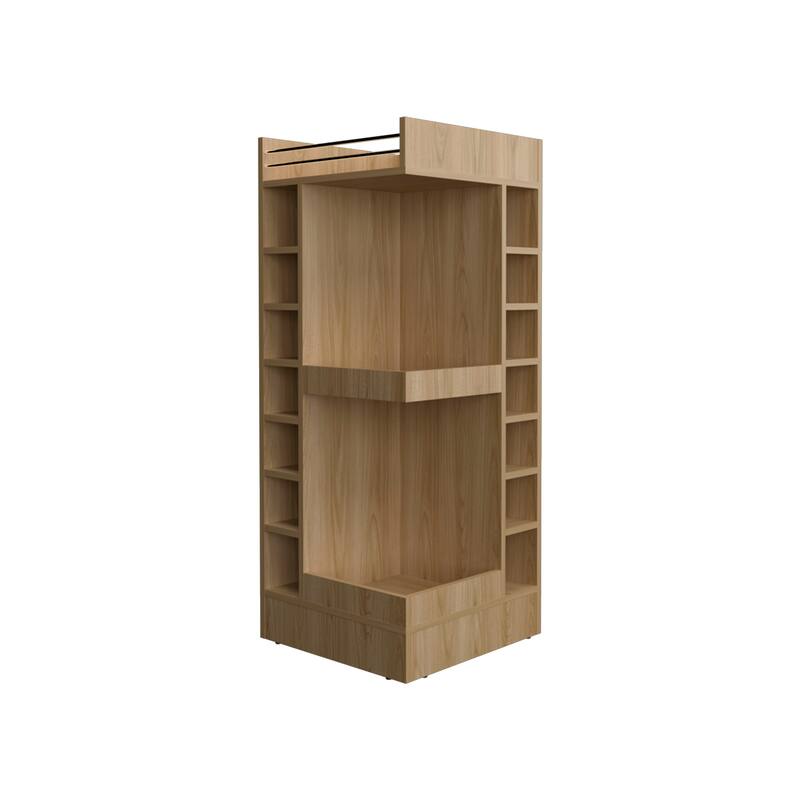 Modern Corner Bar Cabinet with Open Shelves and Wine Rack, Space-Saving Liquor Storage Solution