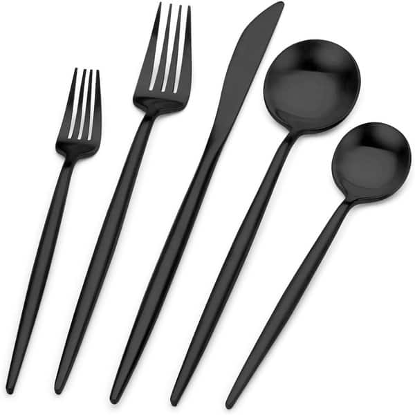 SHARECOOK Matte Black Silverware Set, Satin Finish 20-Piece Stainless Steel Flatware Set,Kitchen Utensil Set Service for 4,Tableware Cutlery Set for