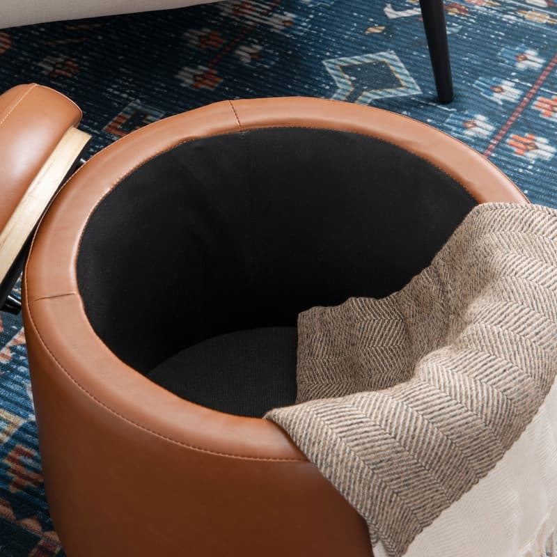 Rue Faux Leather Round Storage Ottoman