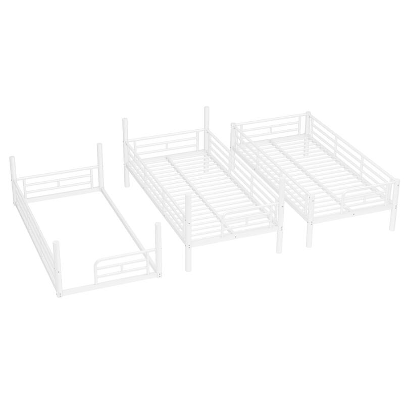 Twin over Twin over Twin Bunk Bed, Metal Triple Bunk Bed with Safety Guardrails, Heavy-duty Bunk Bed with Noise-reduced Design