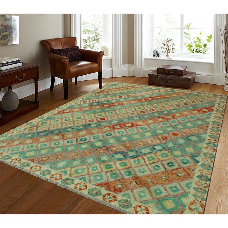 Balochi Akwtee Turquoise/Ivory Rug - 8'2" x 11'5"