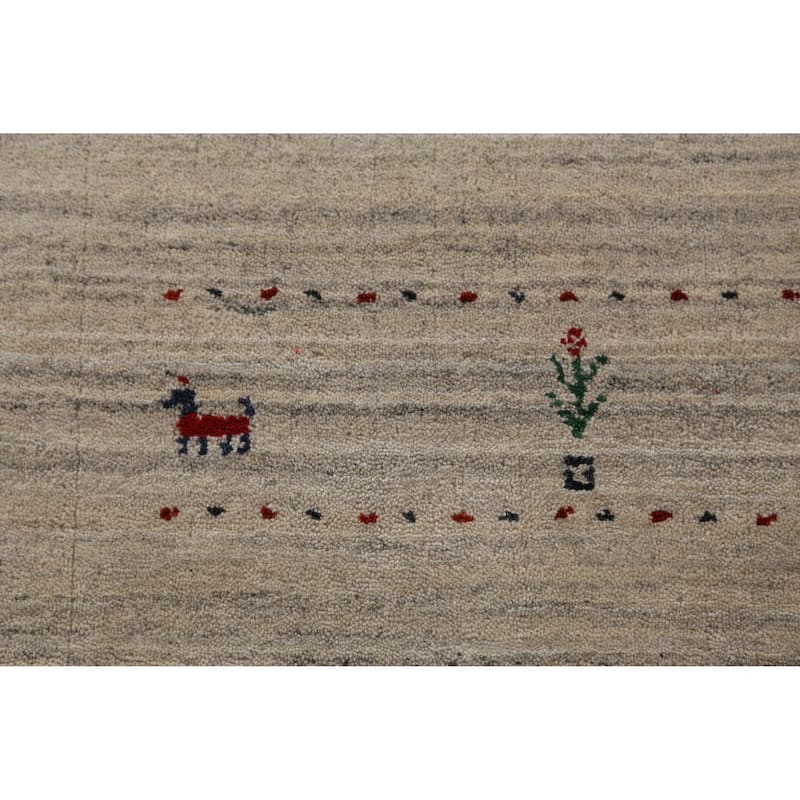 Beige Tribal Gabbeh Indian Area Rug Hand-Knotted Wool Carpet - 5'0" x 7'9"