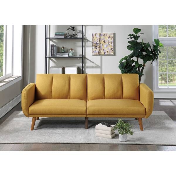 Modern Mustard Color Polyfiber Linen Wood Convertible Sofa Bed with ...