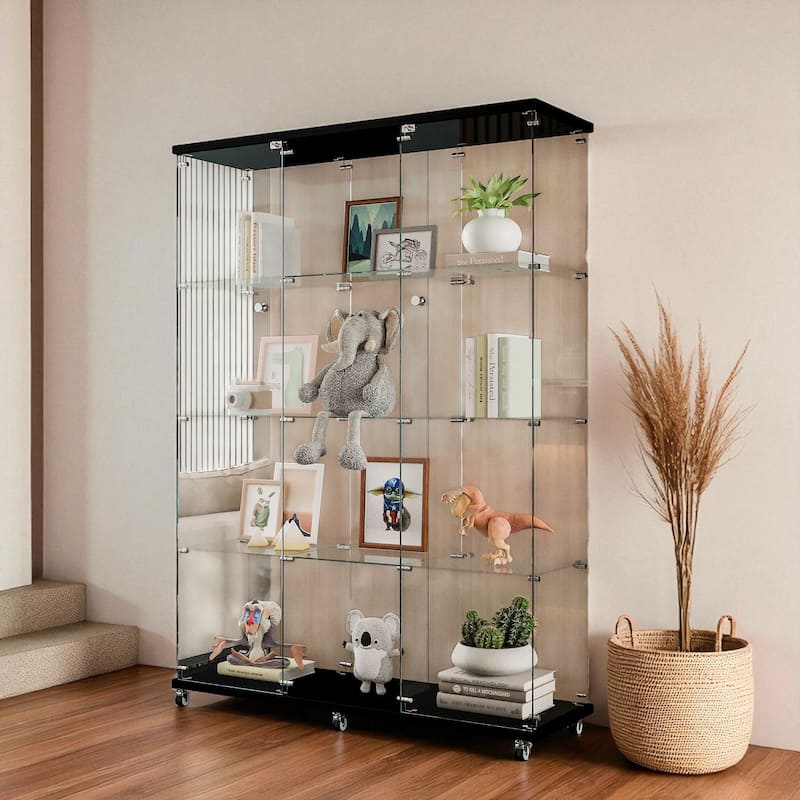 Extra Large Glass Display Cabinet with 4 Shelves, Floor Standing Curio Cabinet with Doors, Office Bedroom Storage