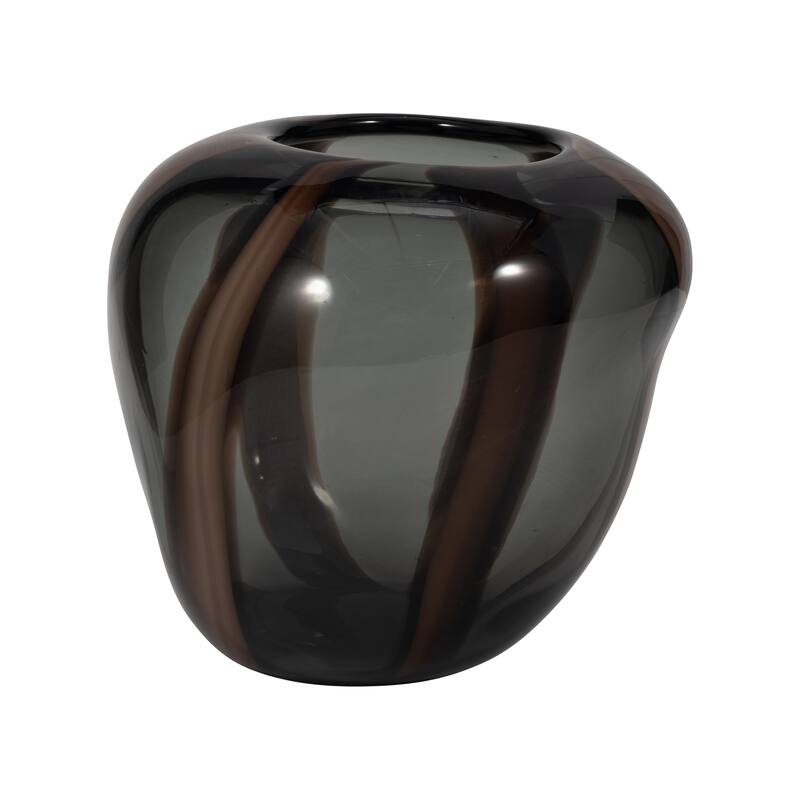 Glass Modern Striped Decorative Vase - Brown