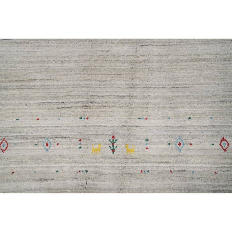 Hand Knotted Oriental Viscose Silk Carpet Tribal Animal Pictorial Greys & Charcoal Gabbeh Area Rug - 11' 8'' X 5' 4''