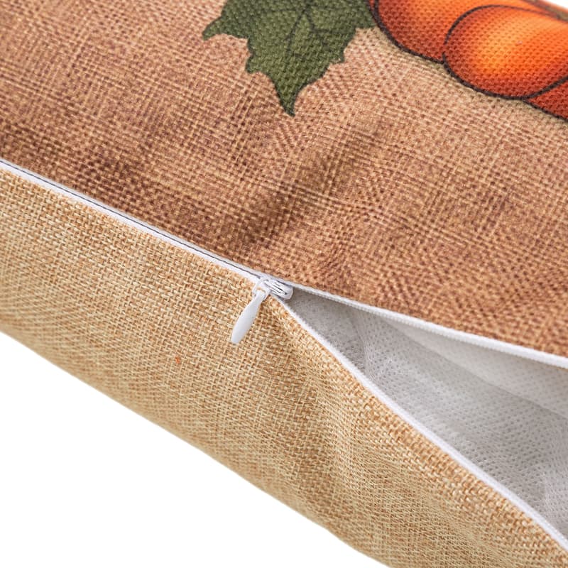 Glitzhome 18"L Faux Burlap Fall Thanksgiving Pumpkin Pillow Halloween Decor