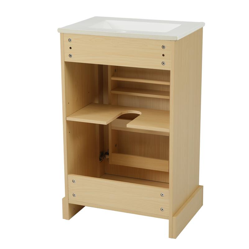 20" Bathroom Vanity with Sink, Bathroom Cabinet with Soft Closing Door, Storage Rack and Adjustable Shelve, Natural Wood