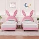 preview thumbnail 4 of 31, VECELO Wooden Cute Rabbit Twin Bed Frame with Upholstered Headboard, Kids Bed Frame Set of 2