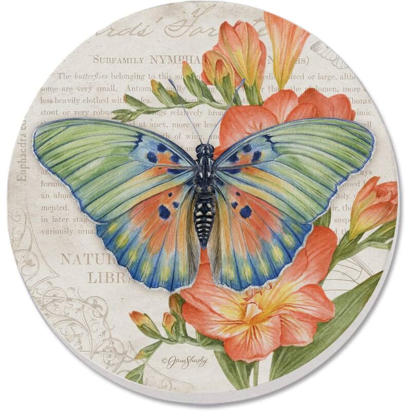 CounterArt Edwards Forester Absorbent Stone Tumbled Tile Coaster Set of 4 Made in The USA Protective Cork Backing - Multi