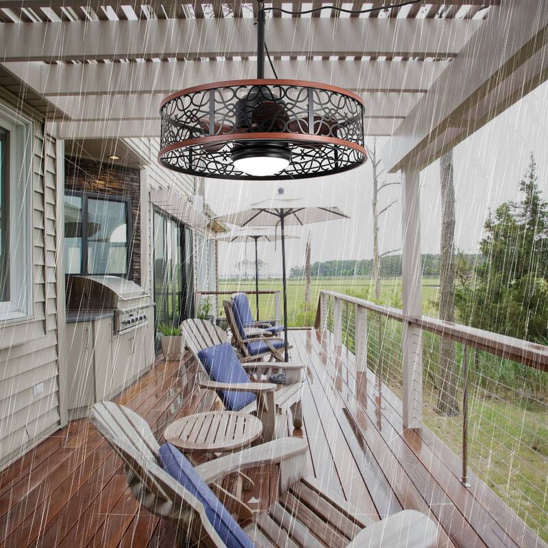Bella Depot 24" Black Outdoor Ceiling Fan with LED Light and Remote 6-Speed for Patio Courtyard