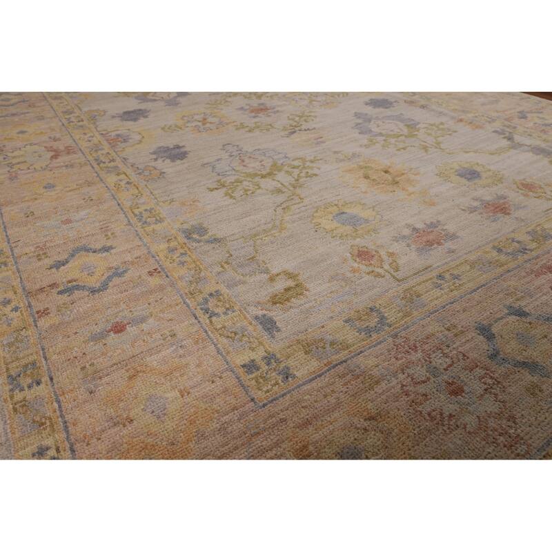 Oushak Turkish Vegetable Dye Area Rug Handmade Beige Wool Carpet - 6'2"x 8'10"