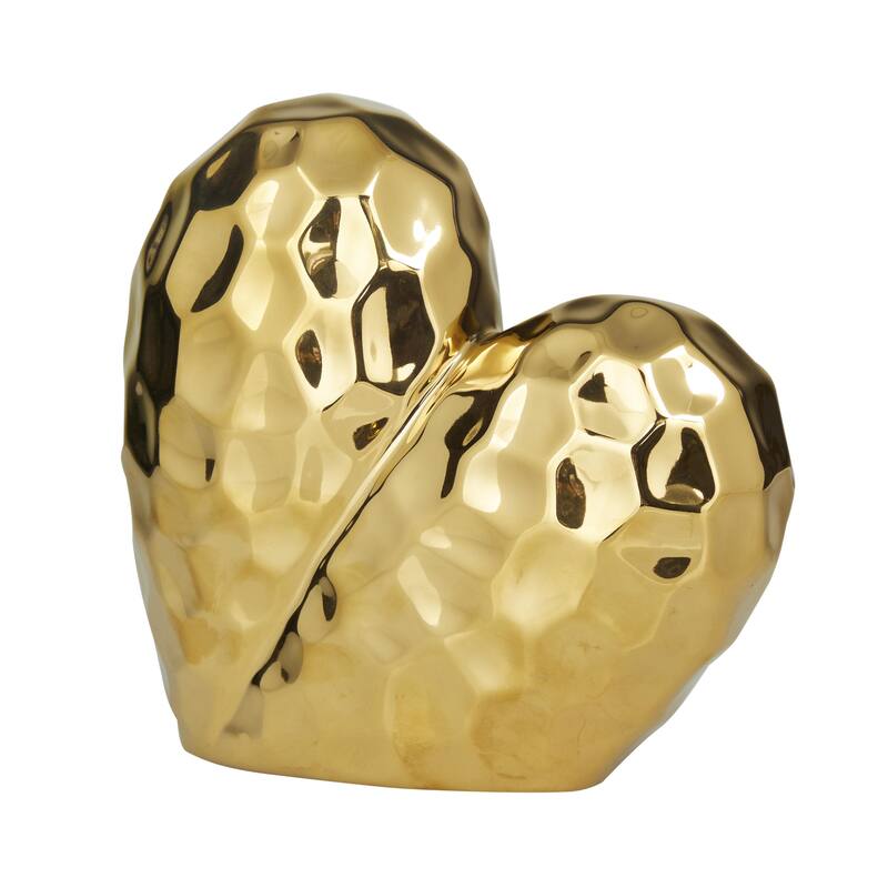 Porcelain Ceramic Heart Dimensional Angled Origami Inspired Sculpture - Gold, Silver, White or Black - Roche River Decor - Gold - 12"W, 11"H