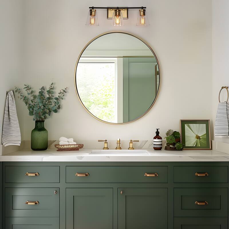 Modern 4-Light Black Gold Bathroom Vanity Light Cone Clear Glass Wall Sconce