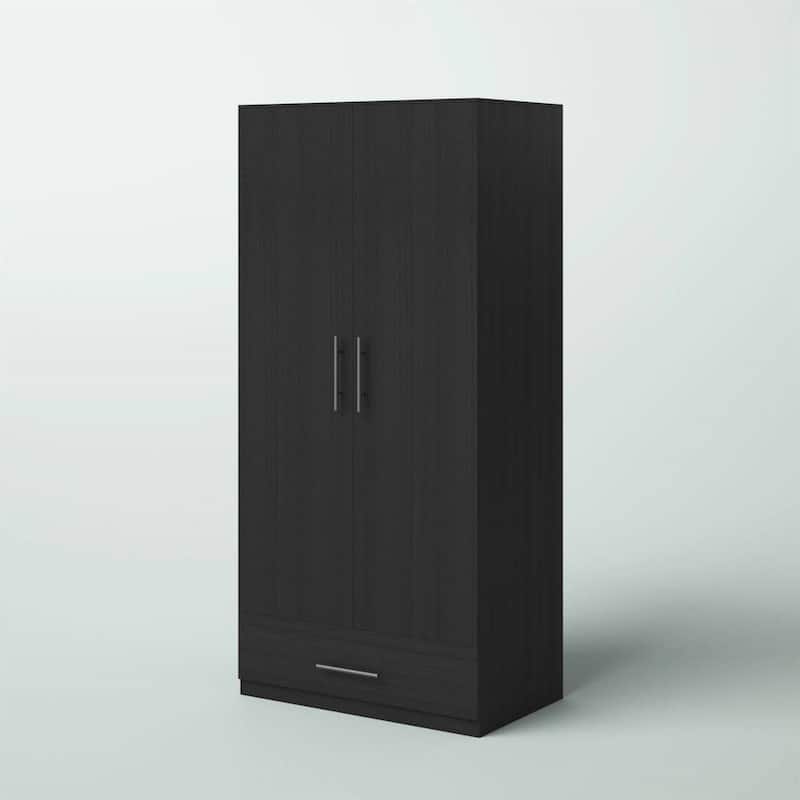 Modern White Armoire Wardrobe Closet with Storage Drawer and Hanging Rod - 66.9'' H X 31.5'' W X 18.9'' D