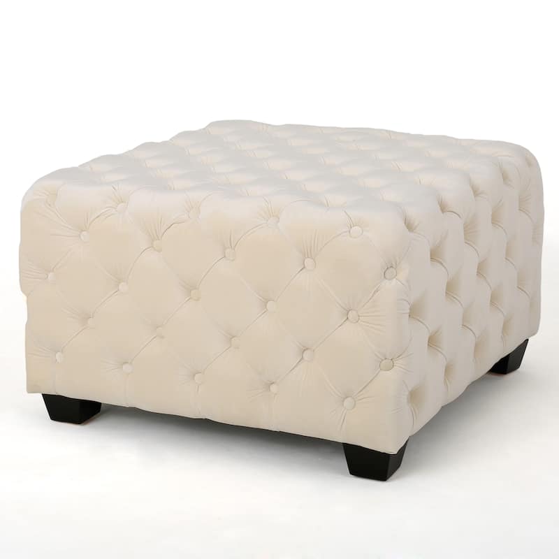 Jaymee Modern Glam Button Tufted Velvet Ottoman by Christopher Knight Home