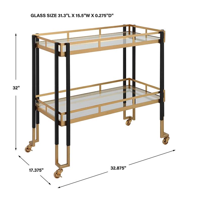 Tempered Glass Top Rectangular Bar Cart - 32.75" - Gold and Black