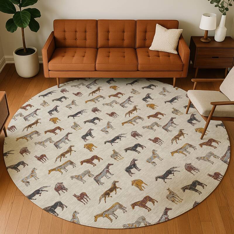 Machine Washable Indoor/ Outdoor Horses Chantille Rug