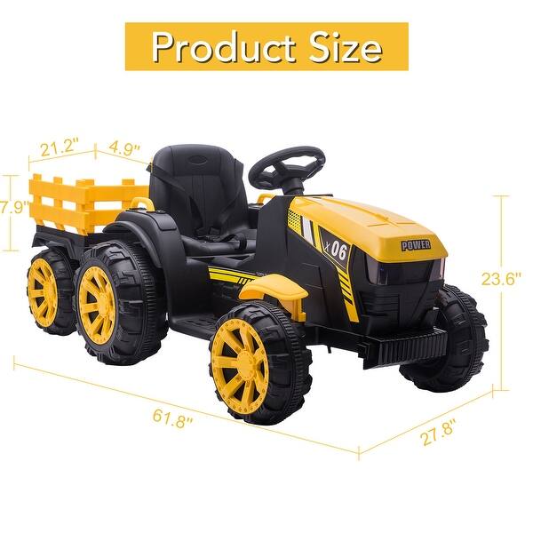 dimension image slide 1 of 5, 12V Ride On Tractor with Trailer and Remote Control