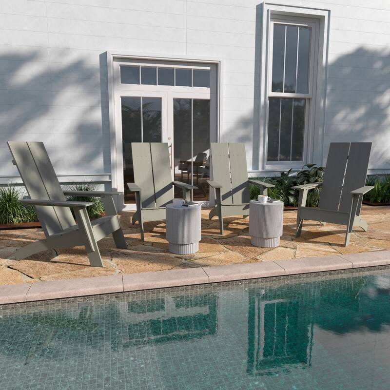 Modern Dual Slat Back Adirondack Style Chairs, Set of 4 - Gray