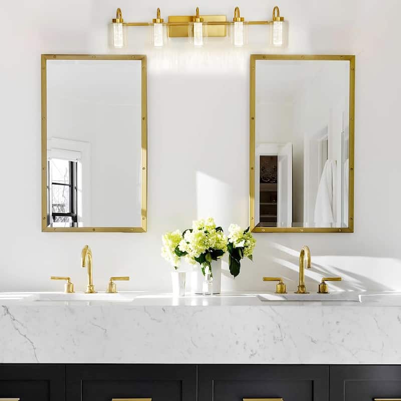 Mid-century Modern Brushed Gold Vanity Lights with Crystal Bubble Glass