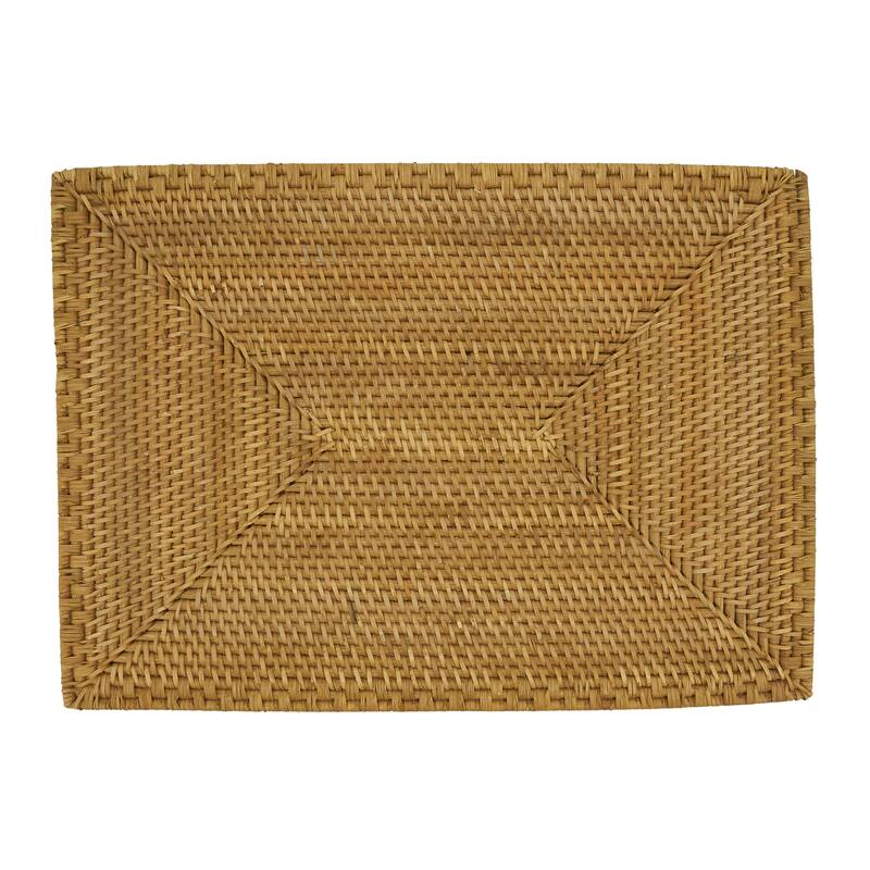 Rattan Placemats With Woven Design (Set of 4) - Set of 4 - 14"x19" - Caramel