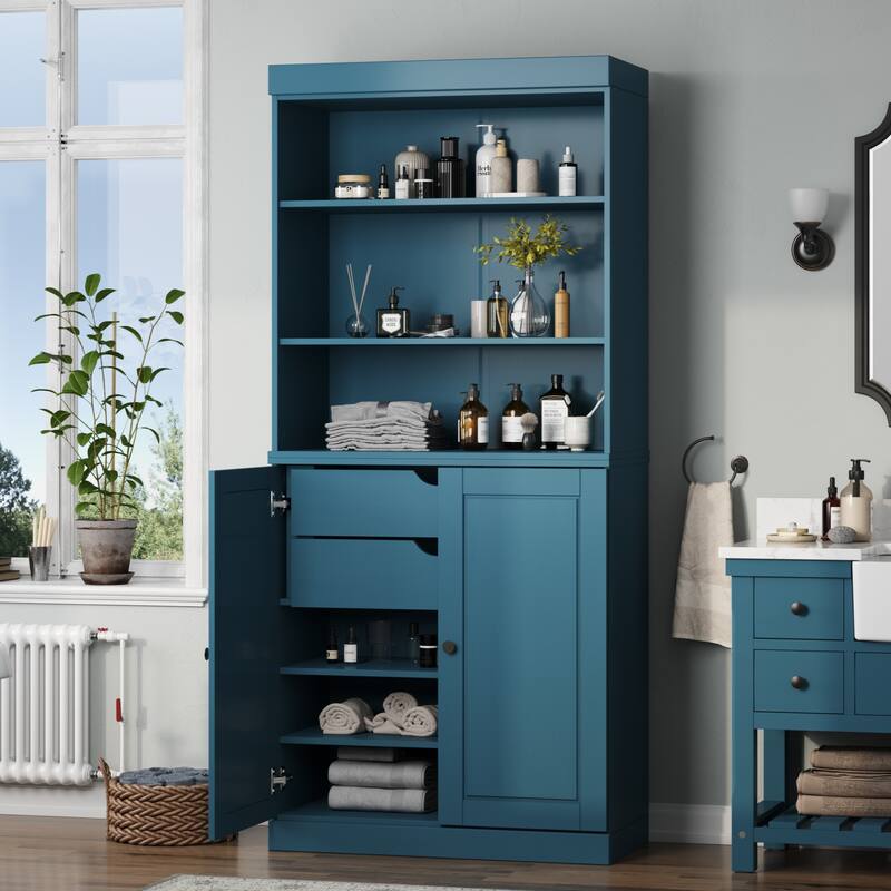 100% Solid Wood 32" Bathroom Cabinet with Optional Doors, 2-Drawers by Palace Imports - Teal Blue - 2 Solid Doors