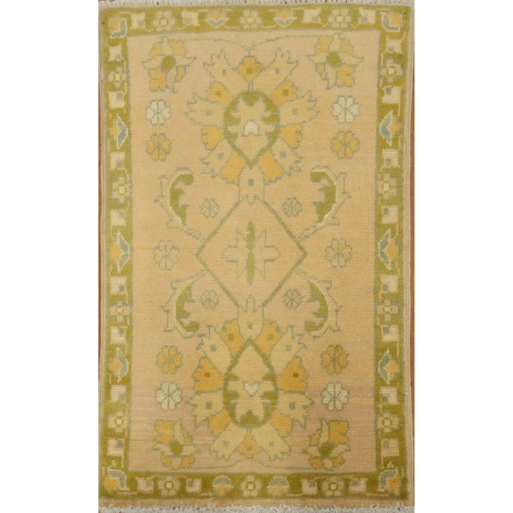 Hand Knotted Oriental 100% Wool Carpet Transitional All-Over Peach Oushak Area Rug - 2' 10'' X 1' 9''