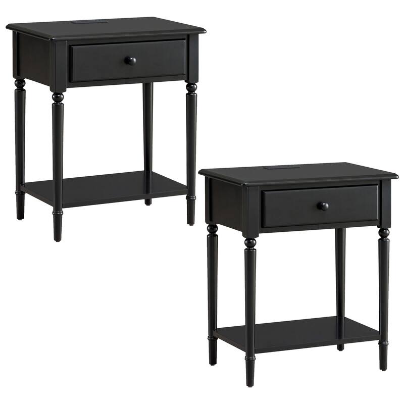 Nightstand 2-Pack USB-C Charger Side Table with Drawer & Shelf - HomeStock Nordic Haven Black