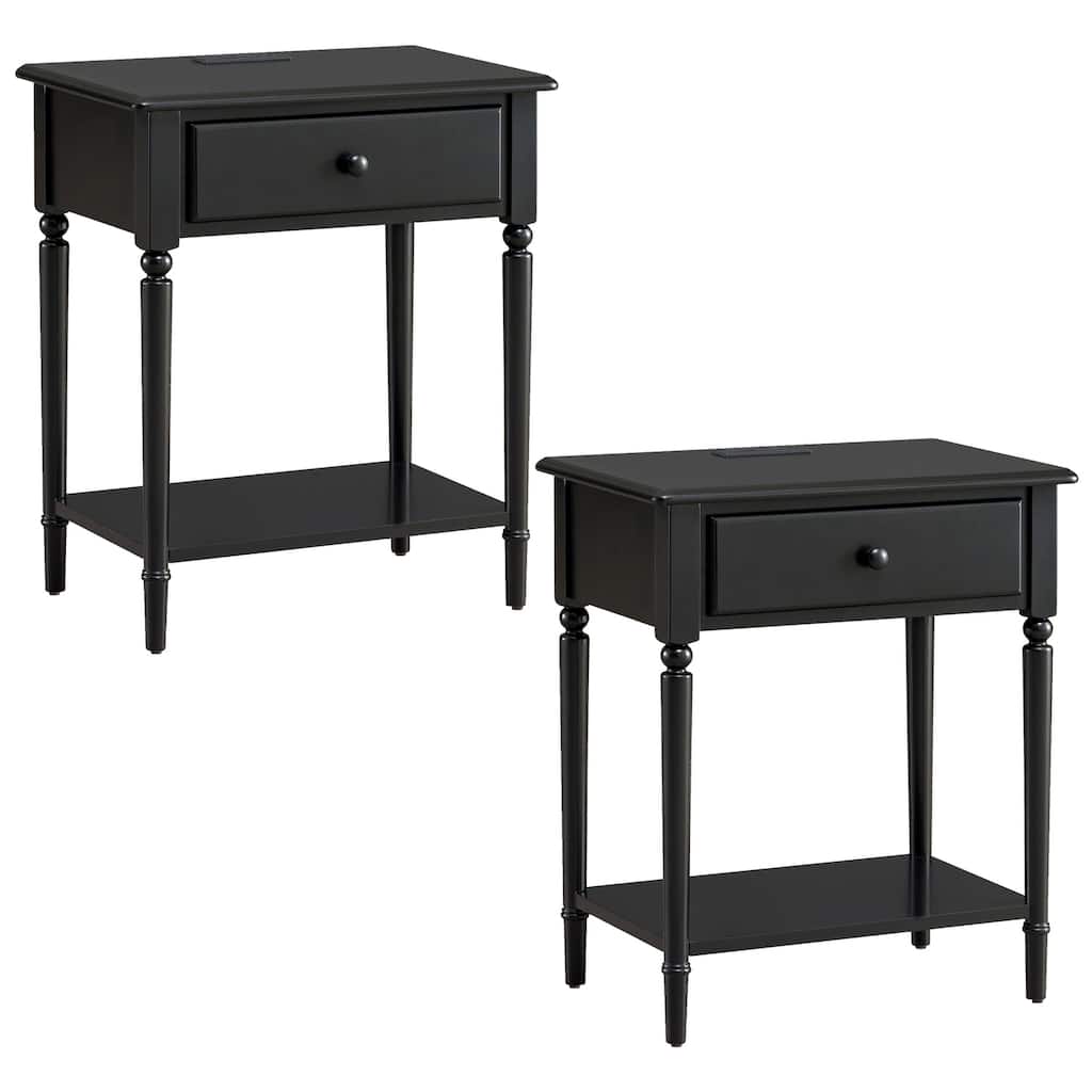 Nightstand 2-Pack USB-C Charger Side Table with Drawer & Shelf - HomeStock Nordic Haven Black