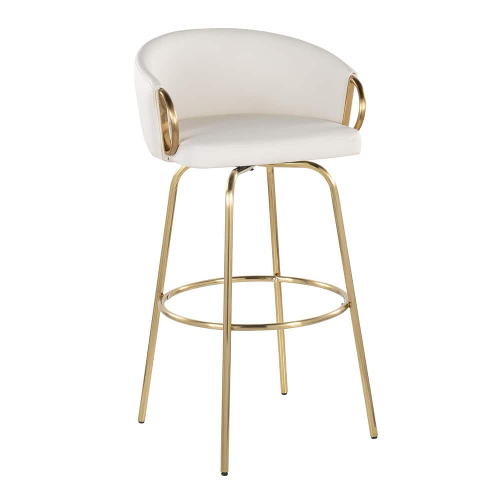 Silver Orchid Battista 30" Fixed-Height Gold Bar Stool with Round Gold Footrest (Set of 2)