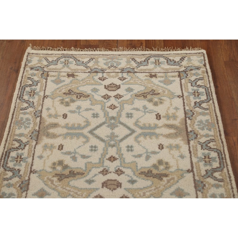 Beige / Ivory Oushak Runner Rug Handmade Oriental Wool Carpet - 2'7"x 11'11"