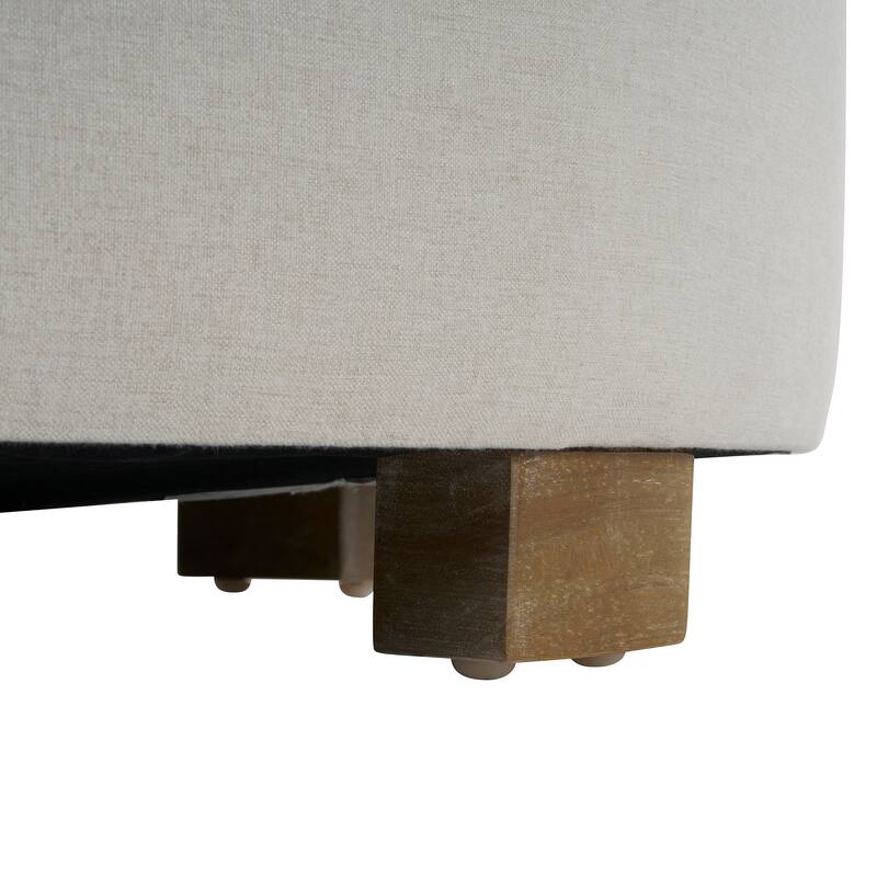 White Fabric Round Ottoman with Wooden Legs - Minimalist Home Decor