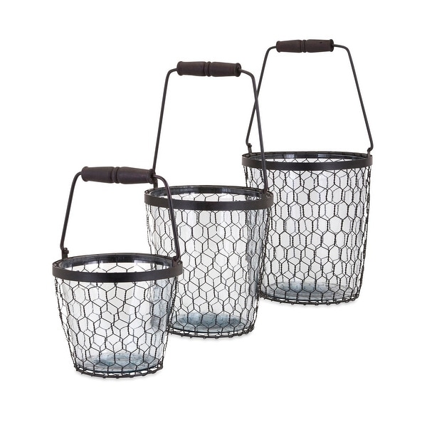 Set of 3 Honeybee Chicken Wire Honeycomb and Glass Buckets - N/A