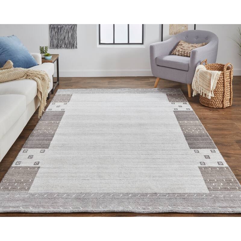 Yurie Contemporary Gebbah Rug, Light Gray/Denim Blue, Area Rug