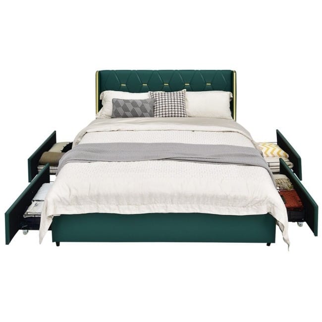 Linen Headboard 4 Drawer Storage Platform Bed