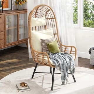 Moasis Outdoor Narrow Egg Chair Patio Wicker Basket Chair with Cushion ...