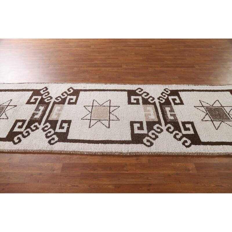 Anatolian Turkish Runner Rug Handmade Geometric Wool Carpet - 3'2"x 11'7"