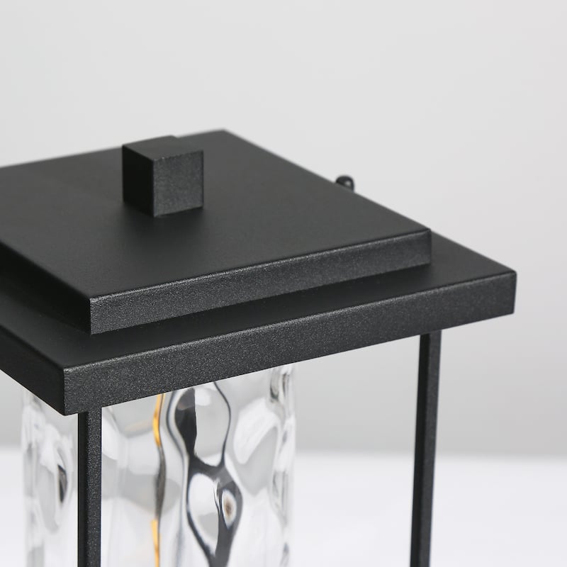 Modern 1-Light Black Outdoor Post Light Head Lantern with Water Ripple Glass Shade - L 6.7" x W 6.7" x H 15.7"