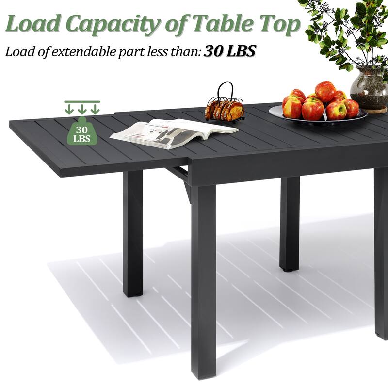 5-PC Outdoor Patio Aluminum Dining Sets Rectangular Expandable Table with Adjustable Dining Chairs