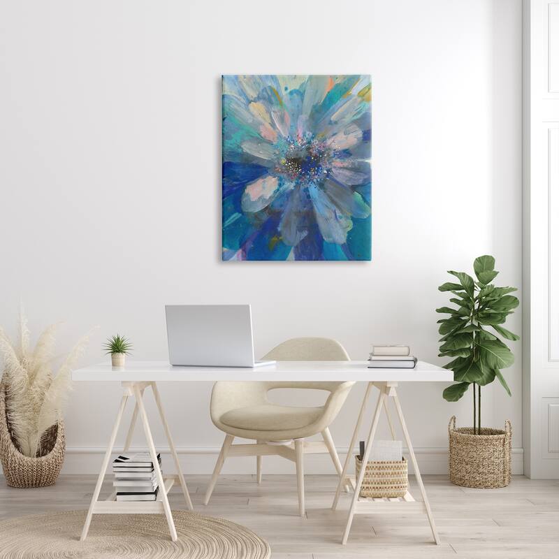 Stupell Abstract Blue Floral Petals Contemporary Flower Splatter Canvas Wall Art
