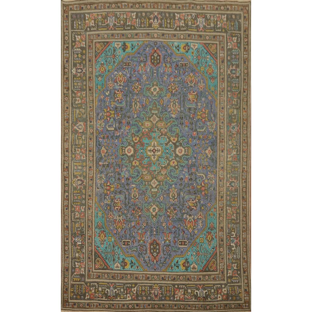 Hand Knotted Oriental 100% Wool Carpet Traditional Floral Purples Tabriz Area Rug - 9' 8'' X 6' 7''