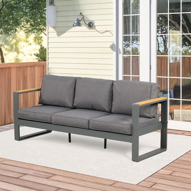 Aoodor Patio Furniture 3 Seater Aluminum Sofa Couch Deep Seat - Grey