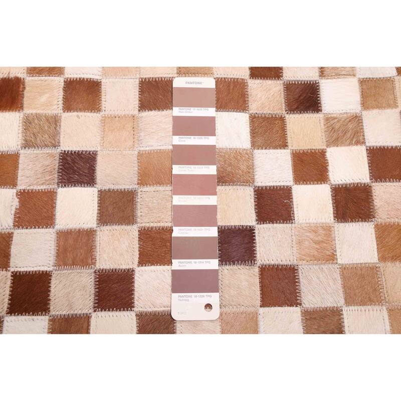 ECARPETGALLERY Handmade Cowhide Patchwork Brown Leather Rug - 8'0 x 10'0